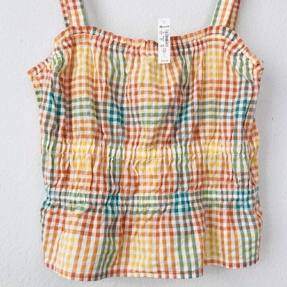 New! Madewell Rainbow Gingham Check Gauzy Top Seersucker Sophia Peplum Tank - Picture 4 of 10